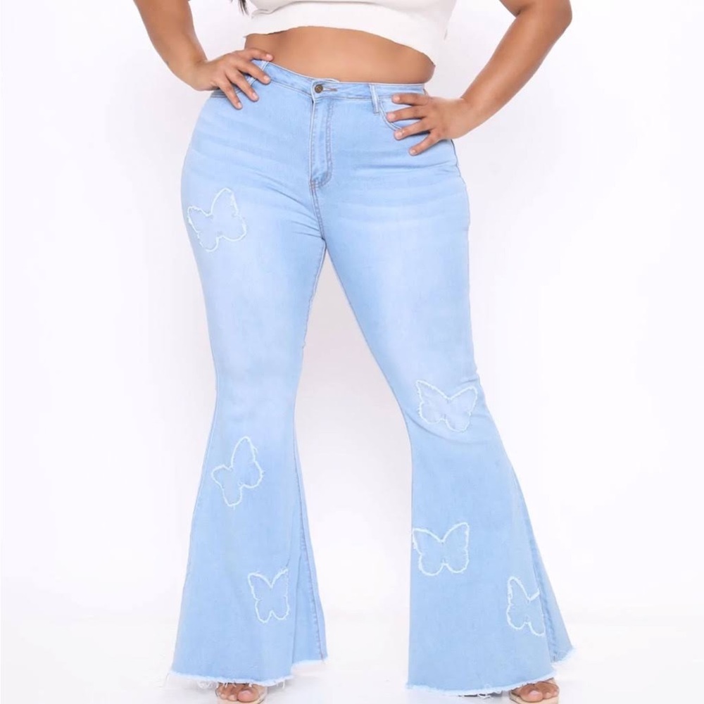 Plus Size Light Wash Butterfly Flare Jeans